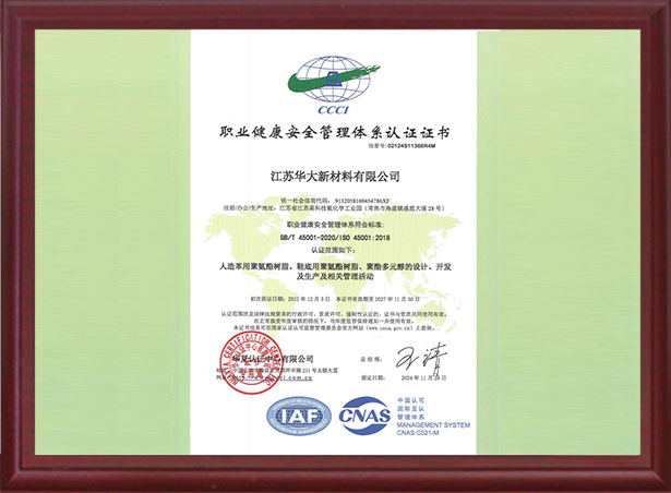 Occupational Health and Safety Management System Certification Certificate